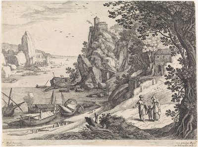 Landskab med fordrivelsen af ​​Hagar og Ismael Italienske landskaber (serietitel) af Willem van Nieulandt (II)
