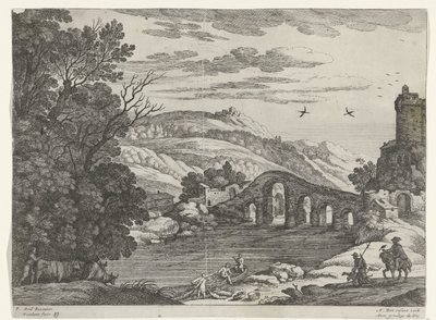 Landskab med en flod Italienske landskaber (serietitel) af Willem van Nieulandt (II)