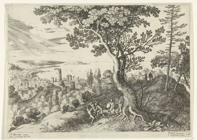 Rejsende bliver angrebet af røvere Italienske landskaber (serietitel) af Willem van Nieulandt (II)