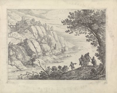 Ryttere og tiggere i et landskab af Willem van Nieulandt (II)