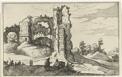 Ruin med en låge Romerske ruiner og kystlandskaber (serie 1) (serietitel) af Willem van Nieulandt (II)