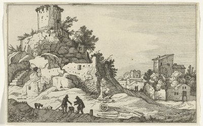 Ruin af et tårn Romerske ruiner og kystlandskaber (serie 1) (serietitel) af Willem van Nieulandt (II)