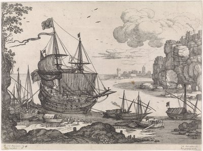 Skibe i en havn Italienske landskaber (serietitel) af Willem van Nieulandt (II)