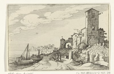 Tårn og port på kysten Romerske ruiner og kystlandskaber (serie 1) (serietitel) af Willem van Nieulandt (II)