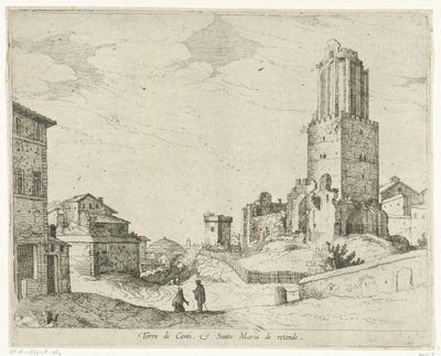 Torre delle Milizie og Pantheon Torre di Conti e Santo Maria di retonde (titel på objekt) Udsigt over Rom (serietitel) af Willem van Nieulandt (II)