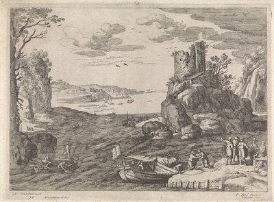 Flere skibe i en bugt Italienske landskaber (serietitel) af Willem van Nieulandt (II)