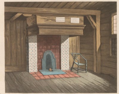 Interiør af Tsar Peter House i Zaandam, 1824 Sommerhuset beboet af Czaar peeter de groten i Zaandam i år 1697 (...) - La maisonnette habitée par le Czar pierre le grand à Zaandam (...) (titel på objektet) af Willem van Senus (possibly)