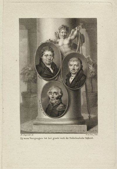 Mindesmærke med portrætter af Joan Melchior Kemper, Cornelis Anthony Fannius Scholten, Gijsbert Carel Rutger Reinier van Brienen van Ramerus. NL-HlmNHA 1477 53011449 af Willem van Senus