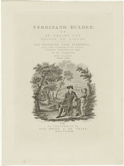 Siddende rejsende og en dreng i et landskab Titelside for: J.G. Tobler, Ferdinand Dulder, 1838 af Willem van Senus