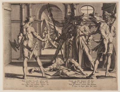 Halshugning af den romerske dommer Papinian, planche 5 fra Retfærdighedens Troner (Thronus Iustitiae) af Willem van Swanenburgh