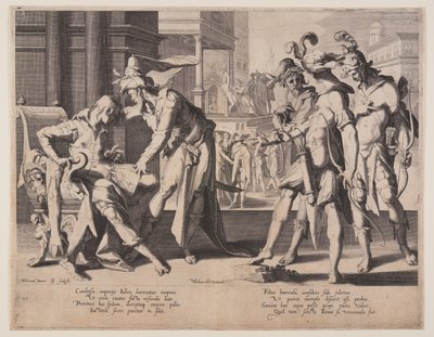 Cambyses befaler flåning, plade 6 fra Retfærdighedens Troner (Thronus Iustitiae) af Willem van Swanenburgh