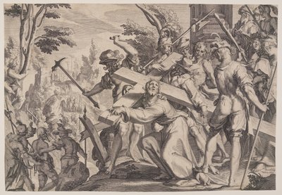 Kristus bærer korset, planche 4 fra Retfærdighedens troner (Thronus Iustitiae) af Willem van Swanenburgh