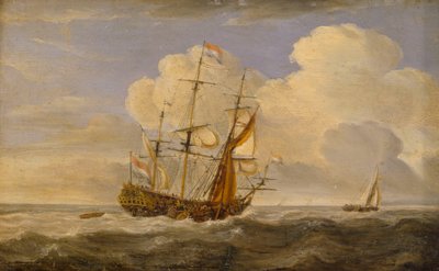 Et hollandsk flagskib for vinden, slutningen af det 17. århundrede til begyndelsen af det 18. århundrede (olie på panel) af Willem van de II (follower of) Velde