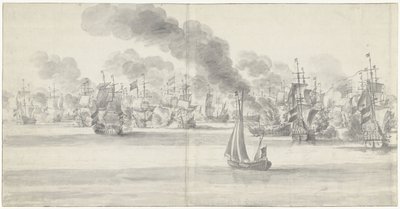 Slaget ved Katwijk (venstre side), 1653 af Willem van de Velde (I)