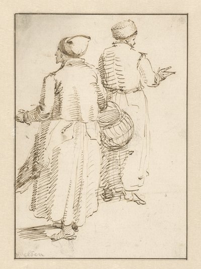 Mand og kvinde i bondetøj, set bagfra af Willem van de Velde (I)