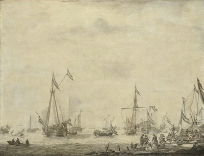 Royal Yacht and State Yacht Sejl fra Moerdijk med Charles II, konge af England, om bord, 1660 af Willem van de Velde (I)