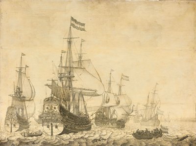 Havlandskab med de hollandske krigsmænd, herunder Drenthe og prins Frederick-Henry af Willem van de Velde (I)