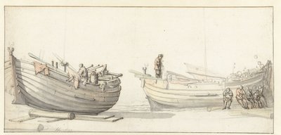 Studie af to fiskerbåde med figurer af Willem van de Velde (II) (attributed to)
