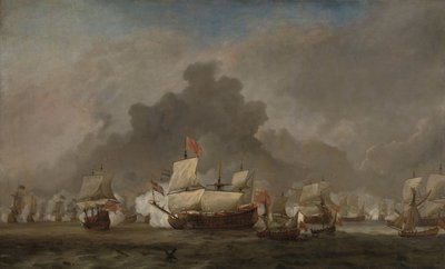 Søslag mellem Michiel Adriaensz de Ruyter og hertugen af York på den kongelige prins under slaget ved Solebay, 7. juni 1672: episode fra den tredje engelsk-hollandske krig af Willem van de Velde (II)