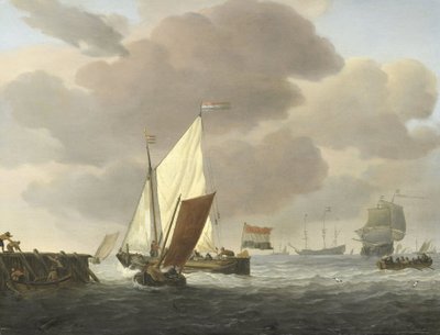 Skibe nær kysten i blæsende vejr af Willem van de Velde (II)