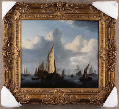Et havlandskab med en statyacht og anden skibsfart i ro, 1654 af Willem van de Velde