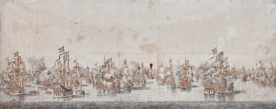 Slaget ved Fehmarn, ca. 1650 (blæk og vask på papir) af Willem van de Velde