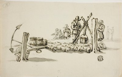 Mænd med kanoner, krudttønder og et anker af Willem van de Velde I