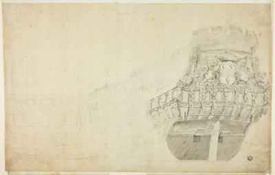 Delvis skitse af et hollandsk skib set fra bagbords side af Willem van de Velde I