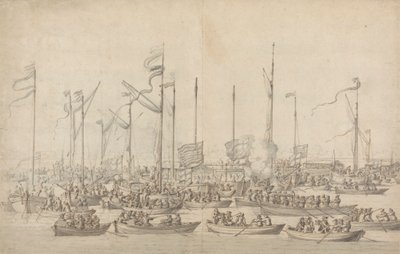Fejring på Themsen nær Whitehall af Willem van de Velde the Elder