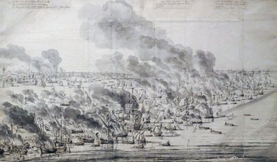 Robert Holmes satte ild til den hollandske flåde ved Terschelling af Willem van de Velde the Elder