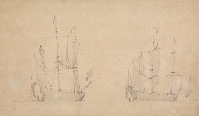 Styrbord-kvartalsvisning af et flagskib i let luft og lignende af et andet af Willem van de Velde the Younger