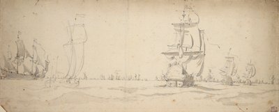Hollandske skibe løber ned mod hovedflåden, maj 1672, ca. 1672 (grafit, grå lav) af Willem van de the Elder Velde