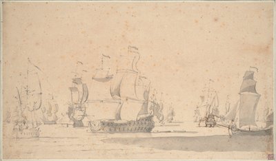 Engelske skibe, en ketch og en galliot i en let brise, juni 1673, ca. 1673 (blyant, lavering, pen, brunt blæk) af Willem van de the Elder Velde