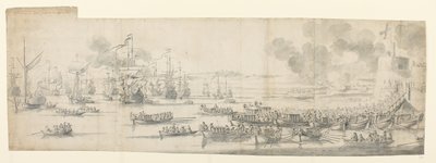 Maria af Modena går om bord i Gravesend af Willem van de the Elder Velde