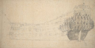 Portræt af en fransk todækker. Bygget i Holland 1666-67, ca. 1667 (grafit) af Willem van de the Elder Velde