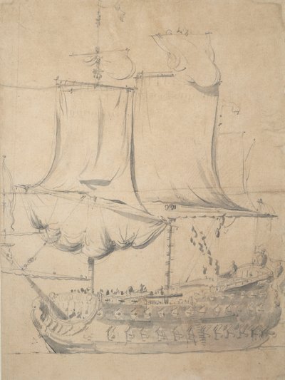 Portræt af en engelsk tredjestatsmand, ca. 1685 (grafit, grey wash) af Willem van de the Elder Velde