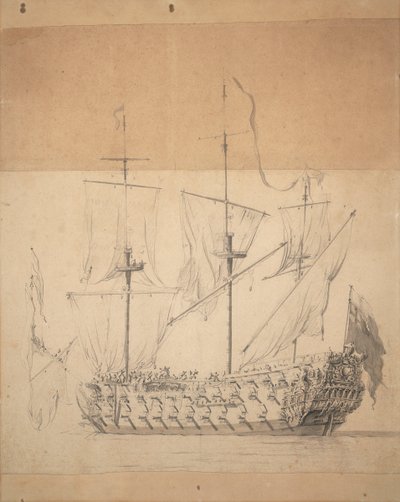 Portræt af en engelsk tredjerangsmand, ca. 1673 (grafit, gråvask) af Willem van de the Elder Velde
