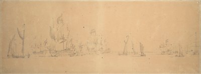 Den hollandske flåde i let luft, ca. 1666 (grafit, gråvask) af Willem van de the Elder Velde