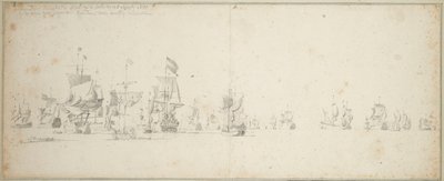 Friesland-eskadren ligger ud for Skotlands kyst af Willem van de the Elder Velde