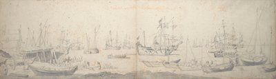 Weyschuits, en kaag og hollandsk krigsskib i Texel af Willem van de the Elder Velde