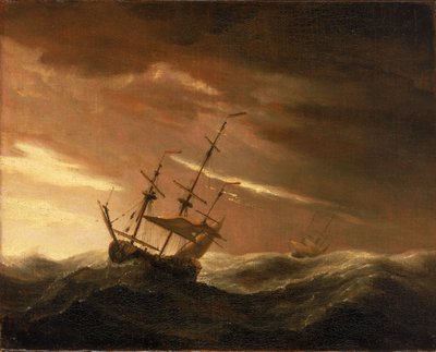 Et engelsk skib, der ligger i stormvejr, slutningen af det 17. århundrede (olie på lærred) af Willem van de Velde the Younger