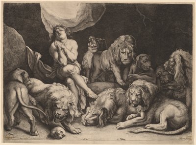 Daniel i Løvernes Hule af Willem van der Leeuw after Sir Peter Paul Rubens