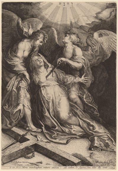 Mater Dolorosa knælende, støttet af to engle af Willem van der Leeuw after Sir Peter Paul Rubens