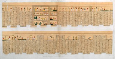 Illustrationer af et manuskript med hieroglyfer, fra en grav i Theben, Egypten, 1822 af Willemin