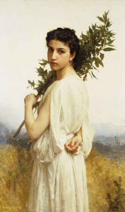 En nymfe der holder en laurbærgren, 1900 af William Adolphe Bouguereau