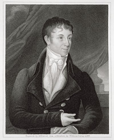 Portræt af Charles Brockden Brown (1771-1810), graveret af John B. Forrest (1814-70) (stik) af William (after) Dunlap