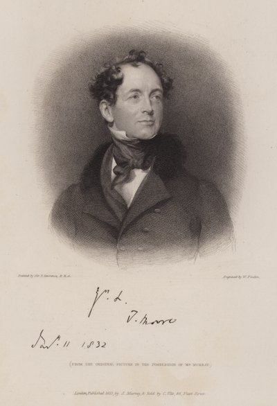Thomas Moore, irsk digter og biograf af Lord Byron (gravering) af William (after) Finden