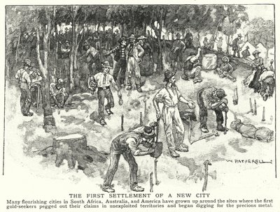 Den første bosættelse af en ny by (litho) af William (after) Hatherell