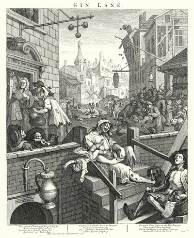 Gin Lane (gravering) af William (after) Hogarth