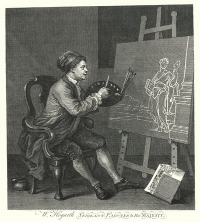 Selvportræt af den engelske kunstner William Hogarth (gravering) af William (after) Hogarth